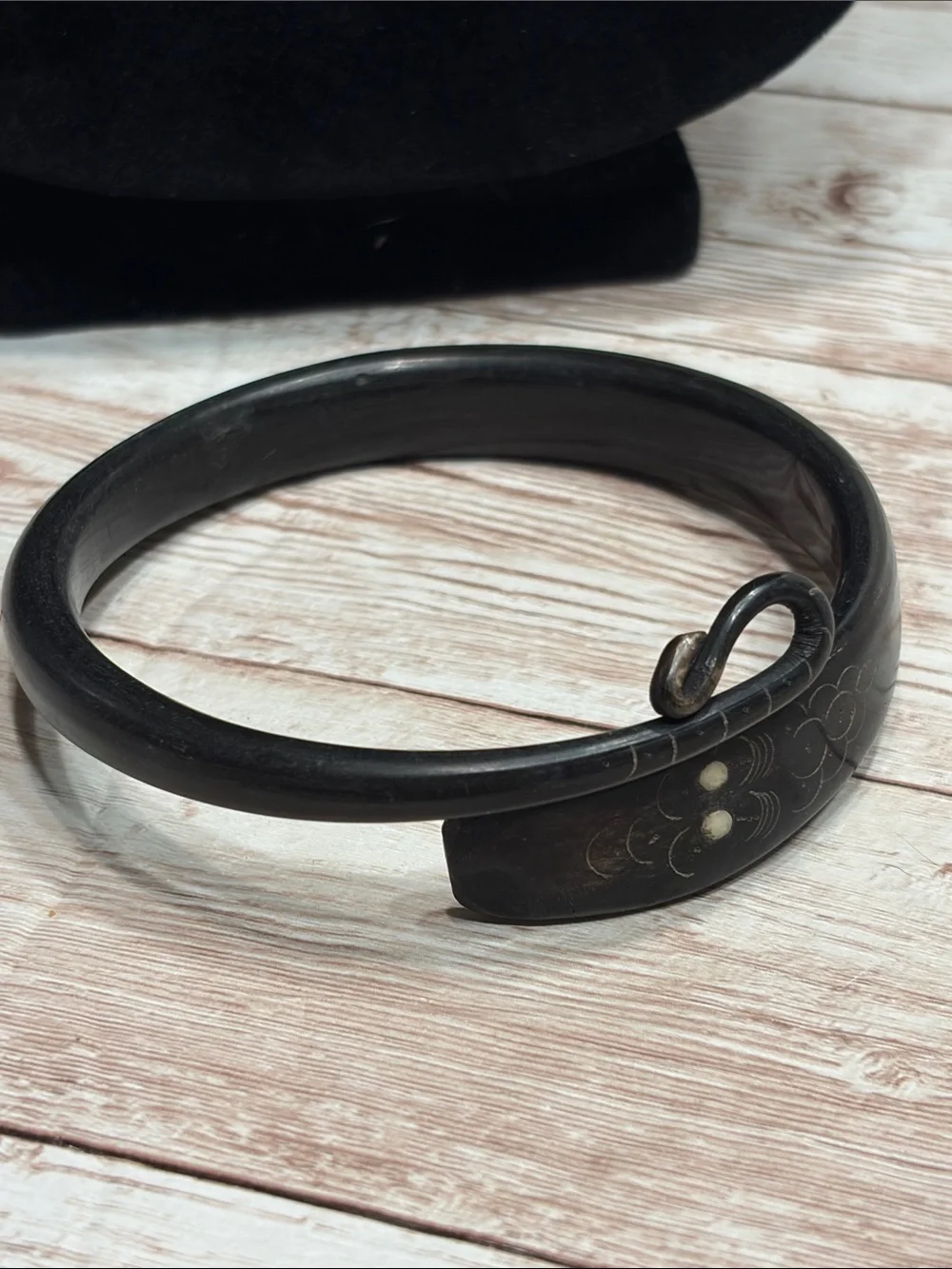 antique Victorian carved horn snake bypass bangle bracelet